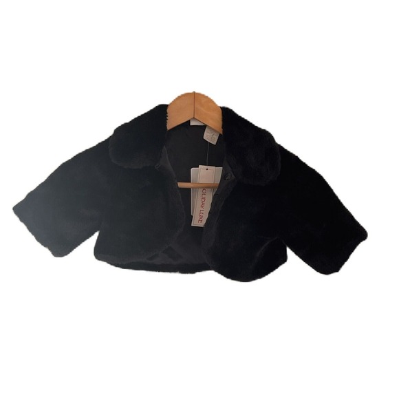 KOALA KIDS Holiday Luxe Girls Toddler Black Faux Fur Short Jacket Size 3T - Picture 1 of 12